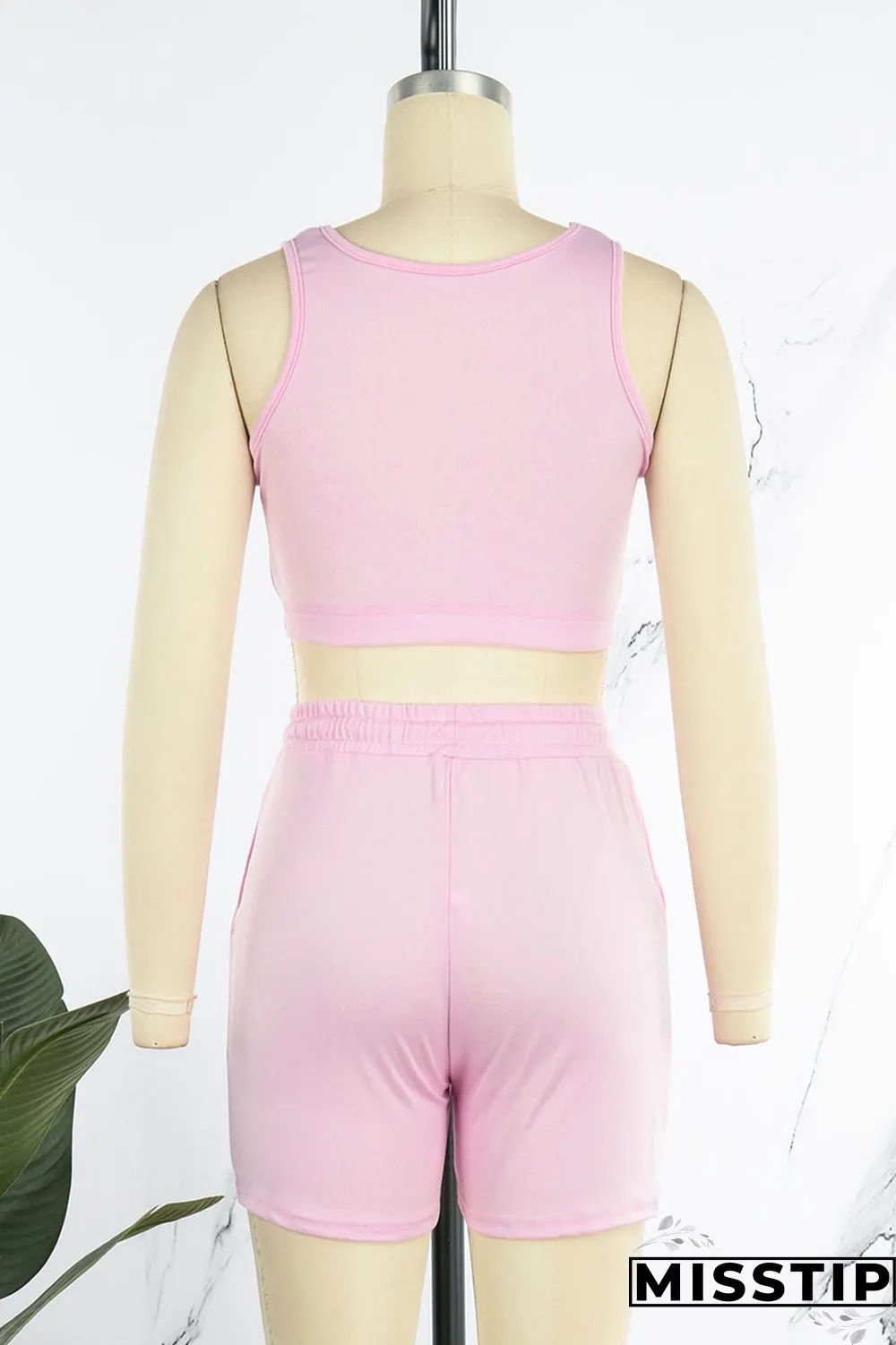 Black Sportswear Solid Patchwork U Neck Sleeveless Two Pieces
