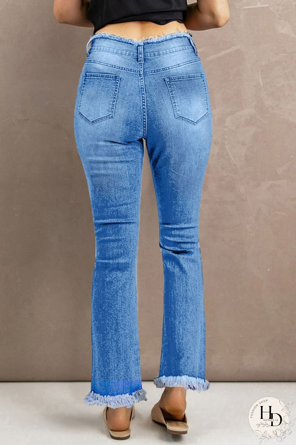 Baeful High Waist Distressed Raw Hem Jeans