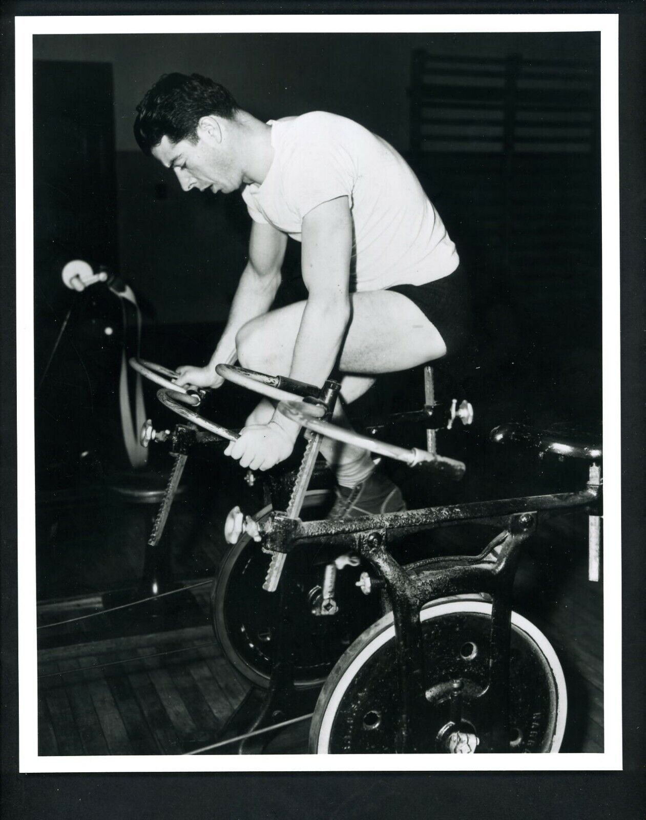 Joe DiMaggio exercise bike workout 1940's Type IV Press Photo Poster painting New York Yankees