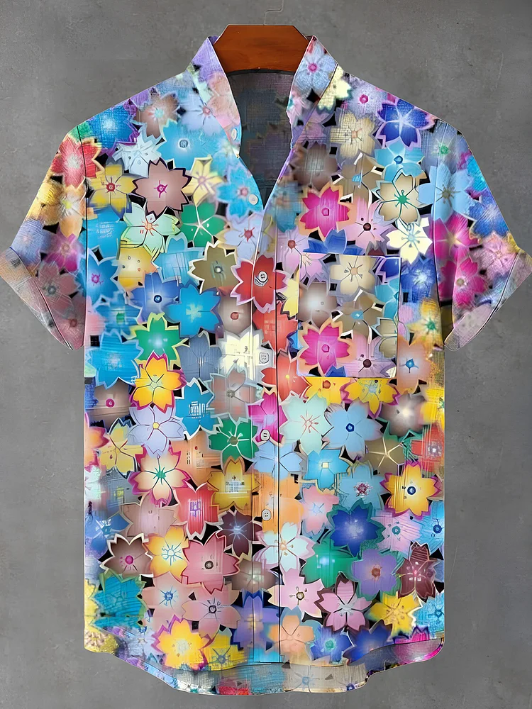 Men's Vintage Art Floral Retro Print Casual Shirt