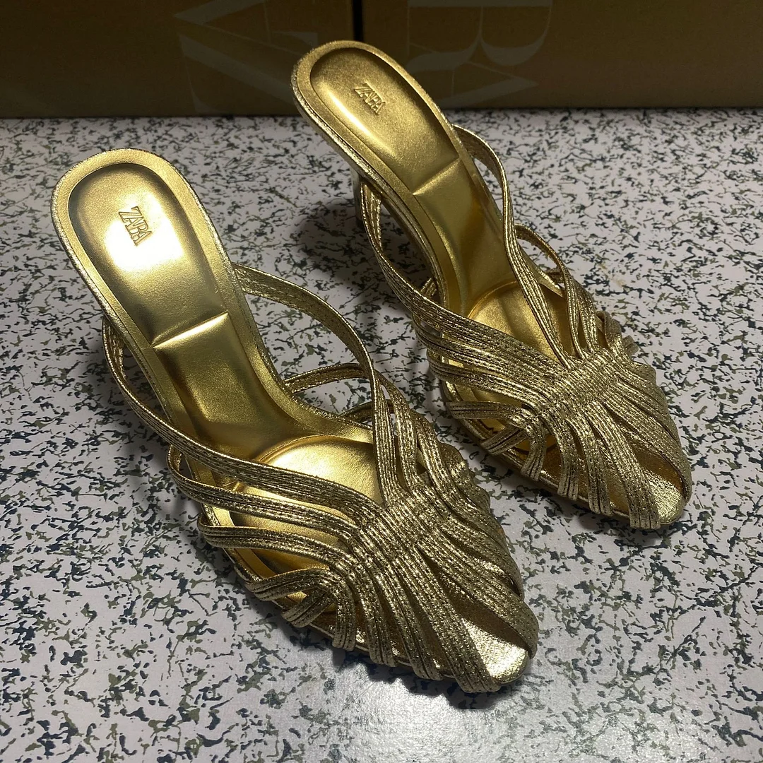 Breakj Breakj Home 2025 New Women's Shoes Low Heel Temperament High Heels High-Heeled Shoes Back Scratches Single Shoes Gold Sandals