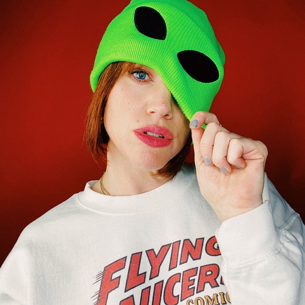 Neon Green Alien Beanie - tree - Codlins