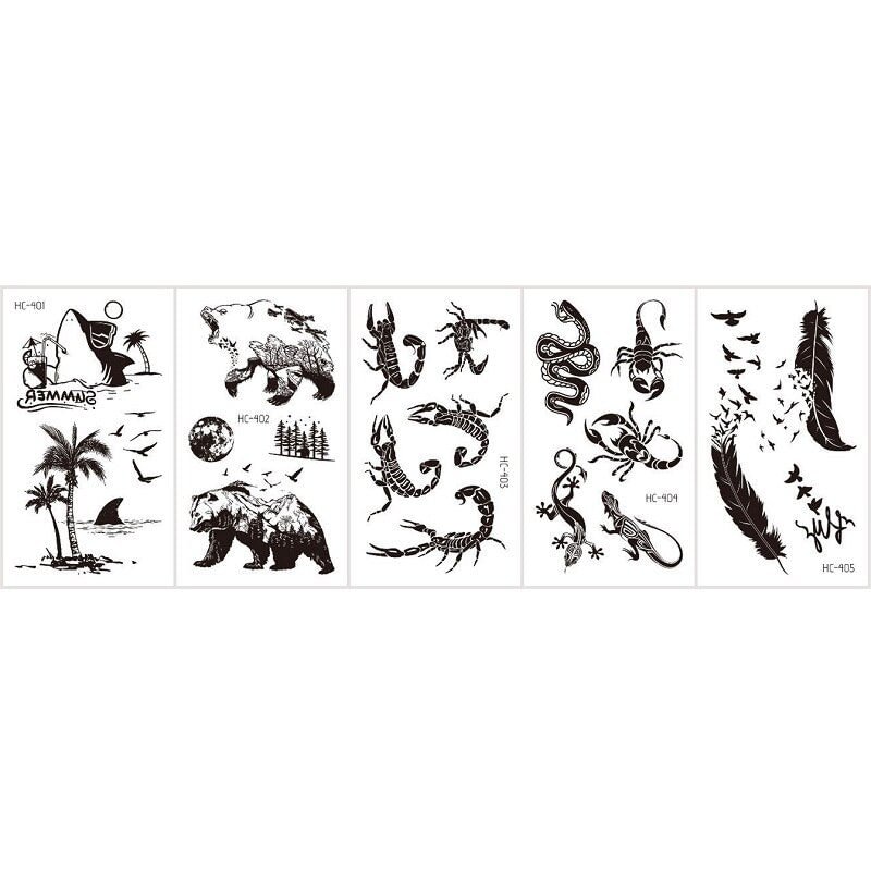 5Pcs/Set Feather Bird Element Pattern Dandelion Temporary Tattoo Sticker Fake Tattoos for Women Men Body Makeup Waterproof