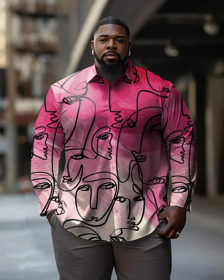 Men's Plus Size Face Pop Style Street Color Block Long Sleeve Shirt