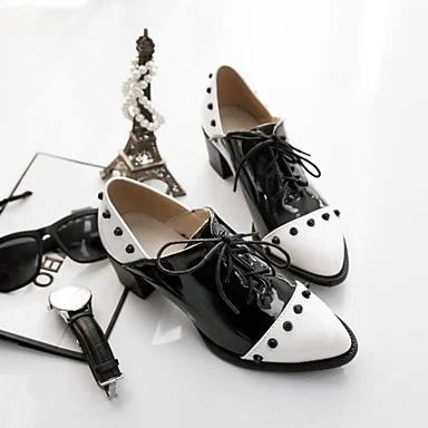 Black and White Vintage Brogue Patent Leather Shoes Vdcoo