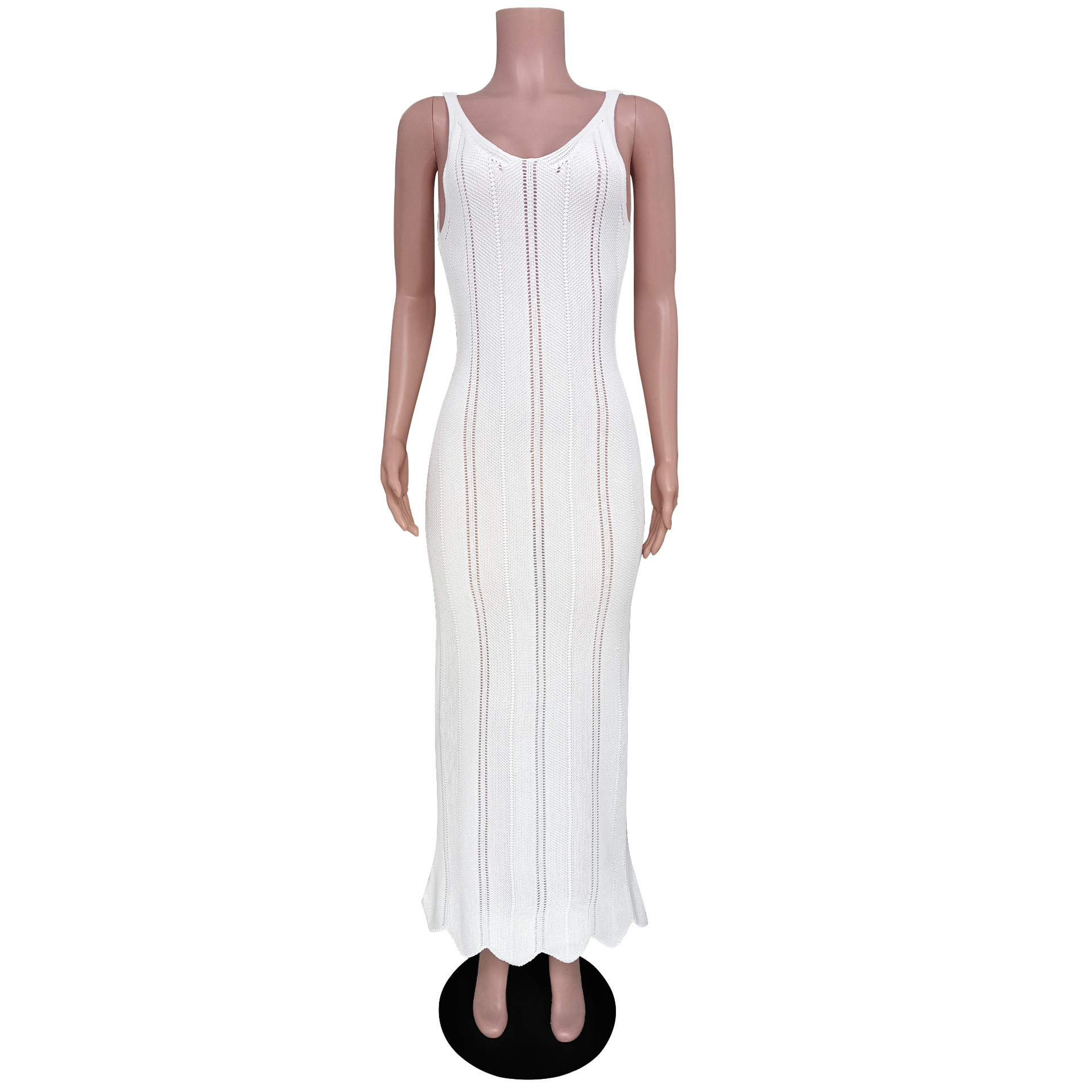 Ootddress Backless Sexy Wrap Hip Knit Cover Up Dresses Hollow See Through Slim Sleeveless Solid Female Elegant Maxi Beach Dress 2025