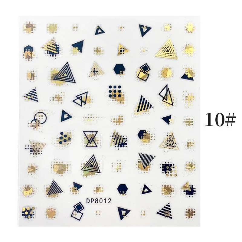 1 Sheet Bronzing Abstract Color Block 3D Nail Sticker Art Letters Design Transfer Sliders Paper DIY Manicuring Wraps