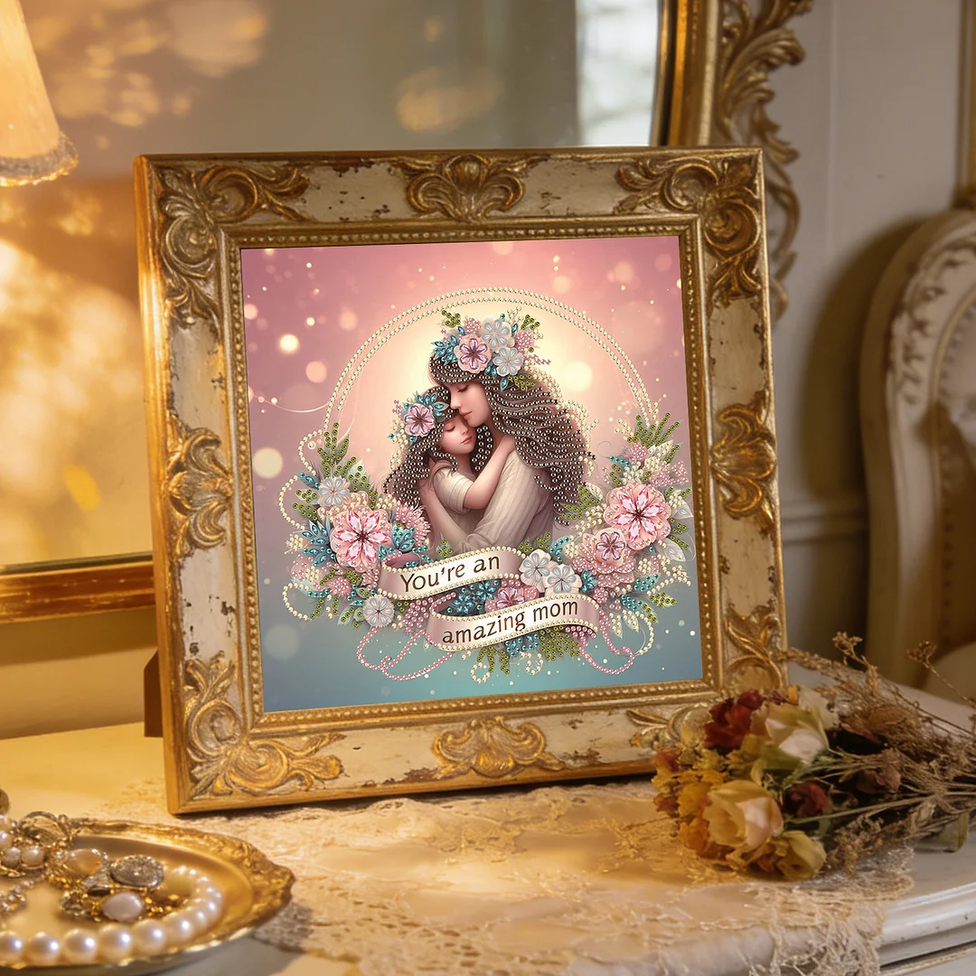 Diamond Painting - Partial Special Shaped Drill - Mother Daughter Hug(Canvas|30x30cm)