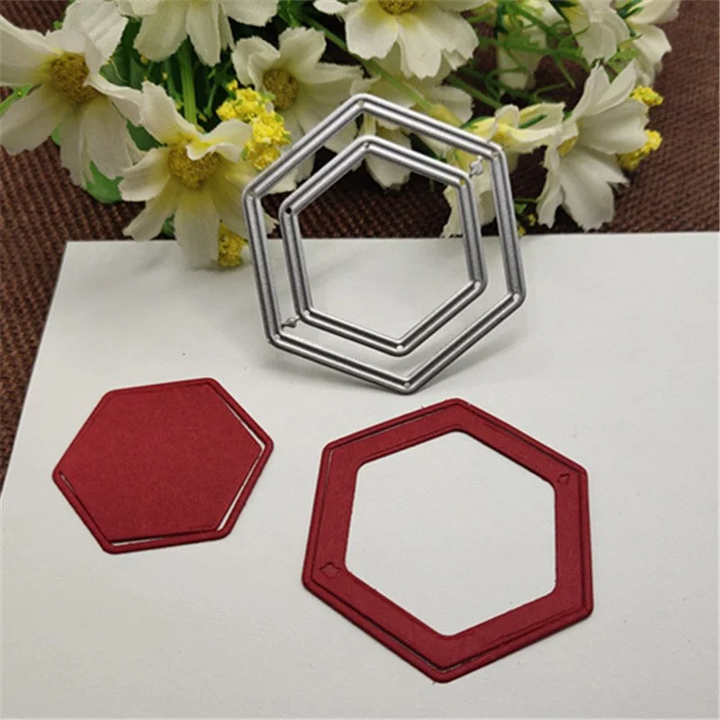 2Pcs Hexagonal frame Metal Cutting Dies Stencils For DIY Scrapbooking Decorative Embossing Handcraft Die Cutting Template