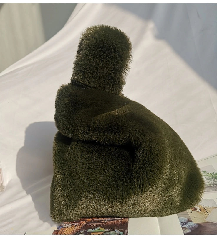 Furry Korean Style Autumn And Winter Imitation Rex Rabbit Fur Handbag Cute Plush Vest Bag For Women