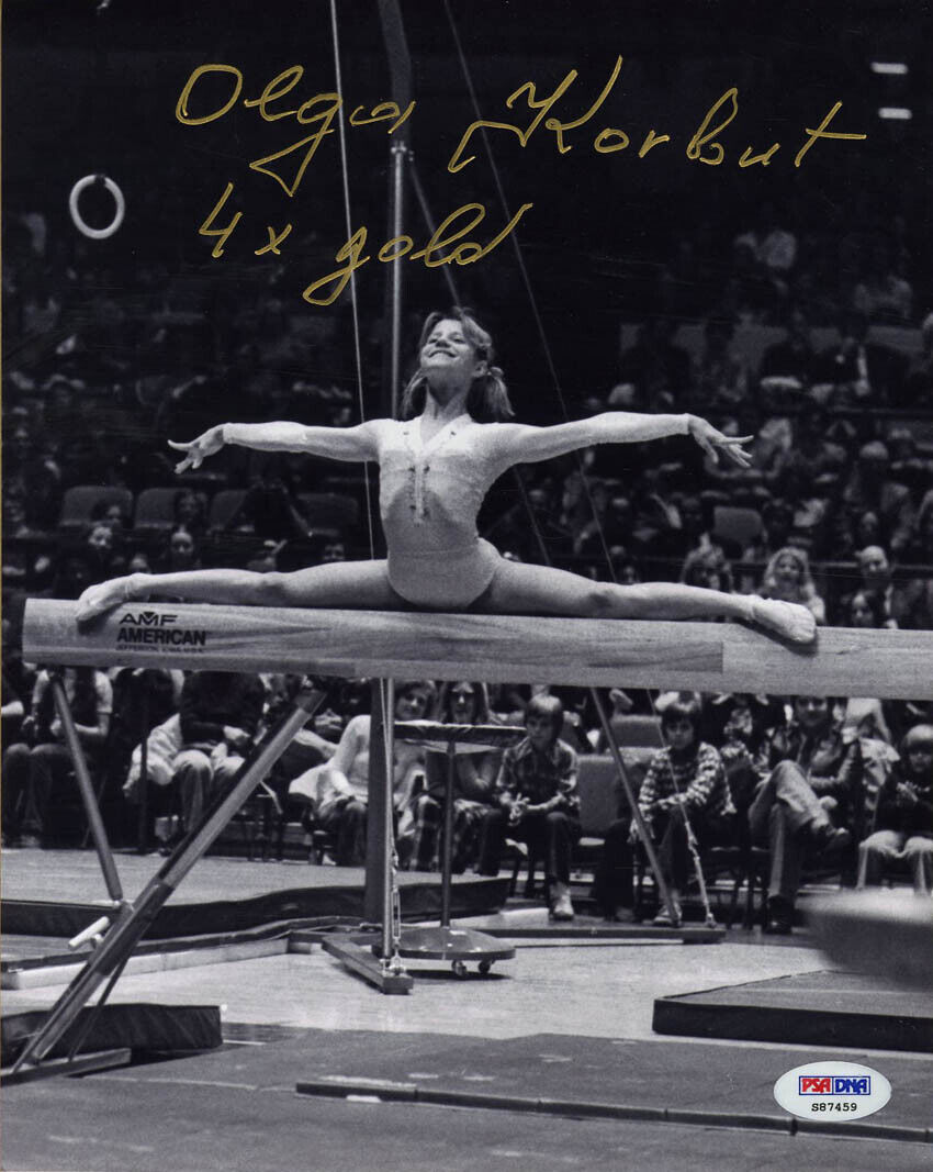 Olga Korbut SIGNED 8x10 Photo Poster painting + 4 x Gold Olympic Gymnastics PSA/DNA AUTOGRAPHED