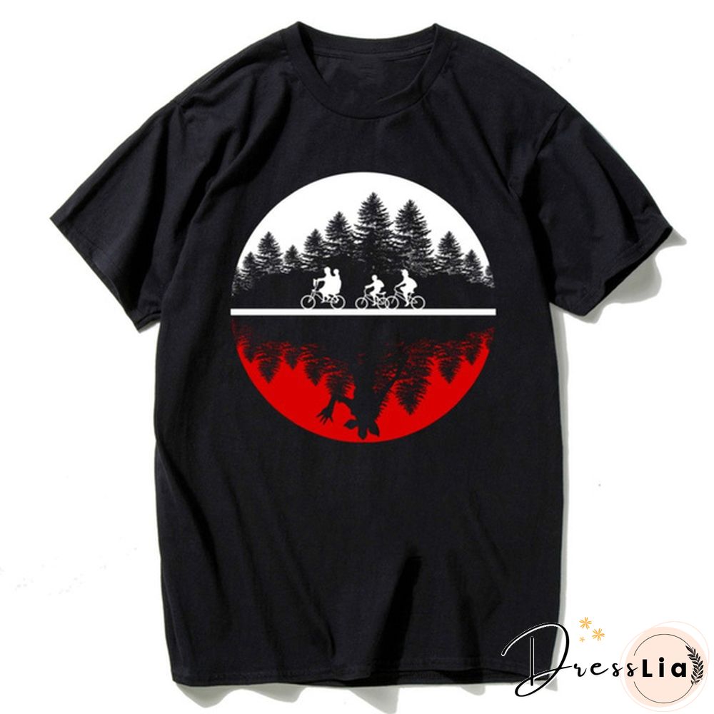 Hanhent Funny Design Two-Worlds Men's T-Shirt Cotton Short Sleeve Tee Shirt Streetwear Style Stranger Things T Shirt Male