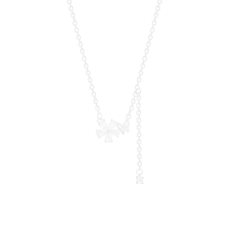 304 Stainless Steel Copper Inlay Flower Butterfly Zircon Pendant Necklace