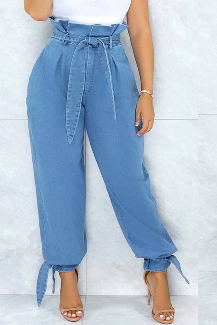 Plus Size Daily Blue High Waist Bloomers Jeans [Pre-Order]