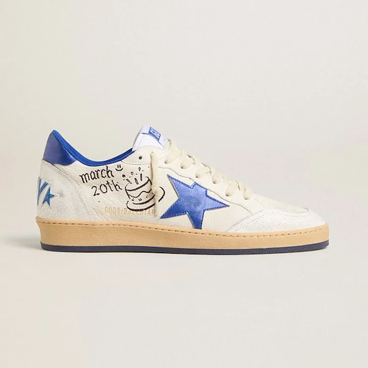 Golden Goose Ball Star Wishes Hombre de napa blanca con estrella y refuerzo del talón azul