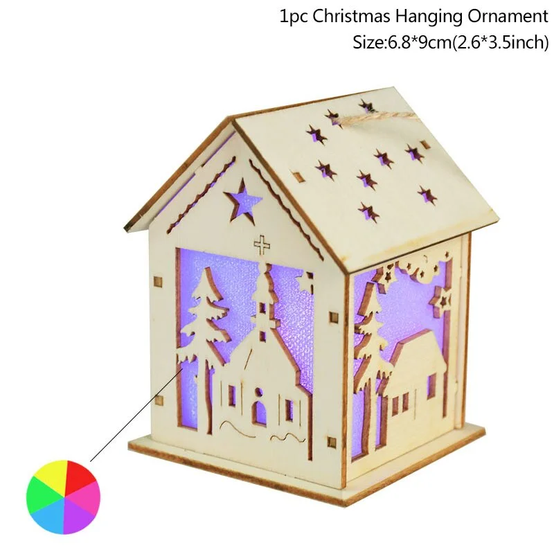 Led Light Wood House Christmas Tree Decorations For Home 2020 Christmas Tree Hanging Ornaments Navidad New Year Xmas Kids Gift