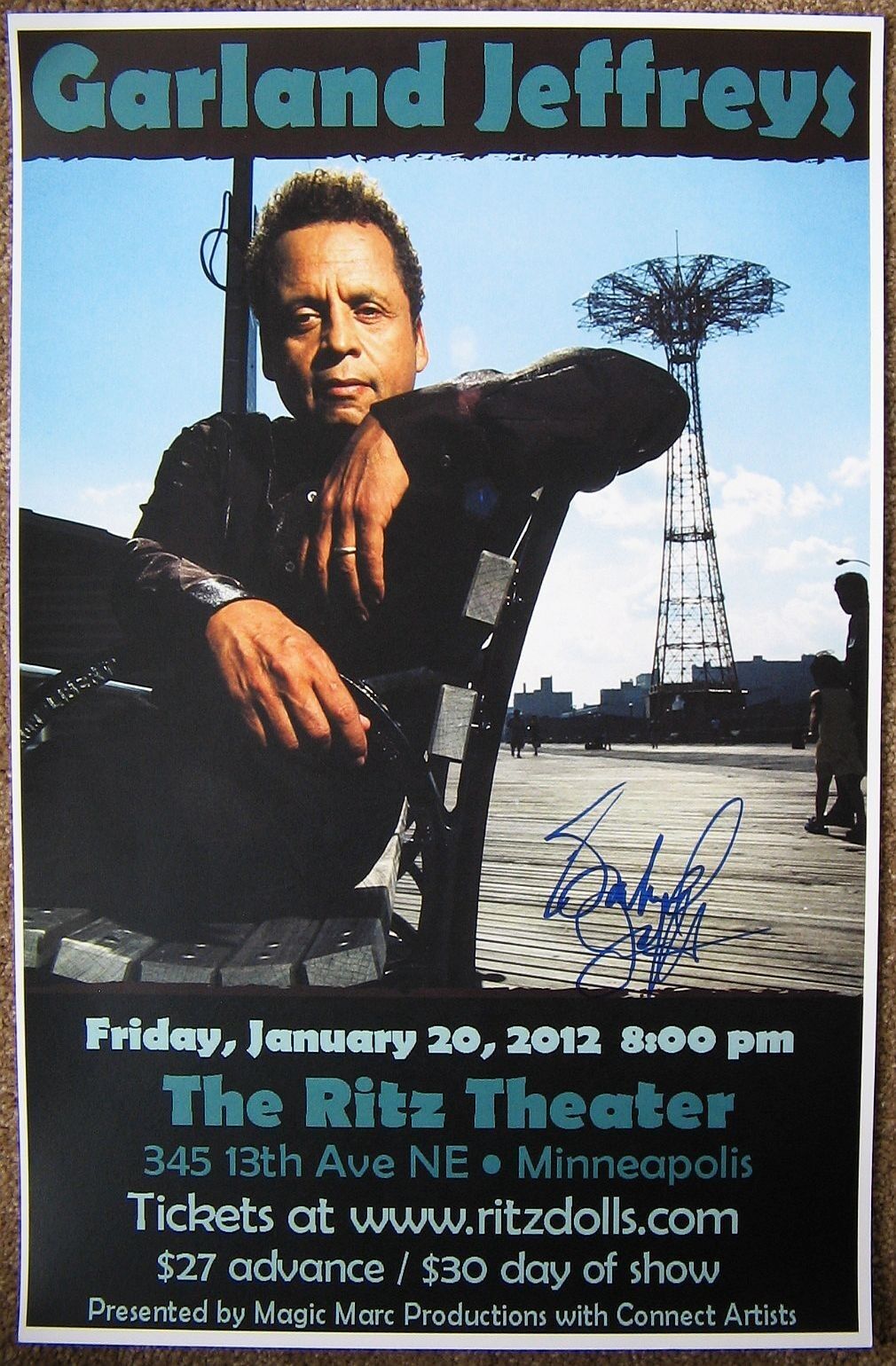 Signed GARLAND JEFFREYS Gig POSTER In-Person w/proof Concert Autograph