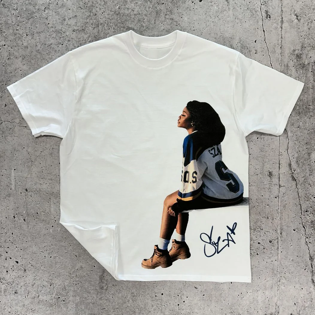 Vintage Letters Character Graphic Unisex Heavy Printed Tee