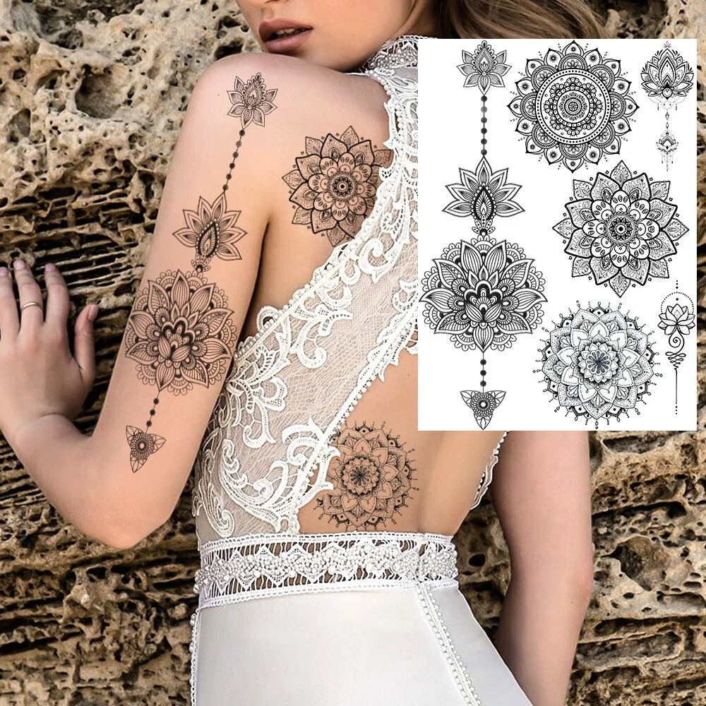 Sdrawing Henna Flower Temporary Tattoos For Women Fashion Body Art Tatoos Realistic Fake Jewelry Mandala Dreamcatcher Tattoos Sexy