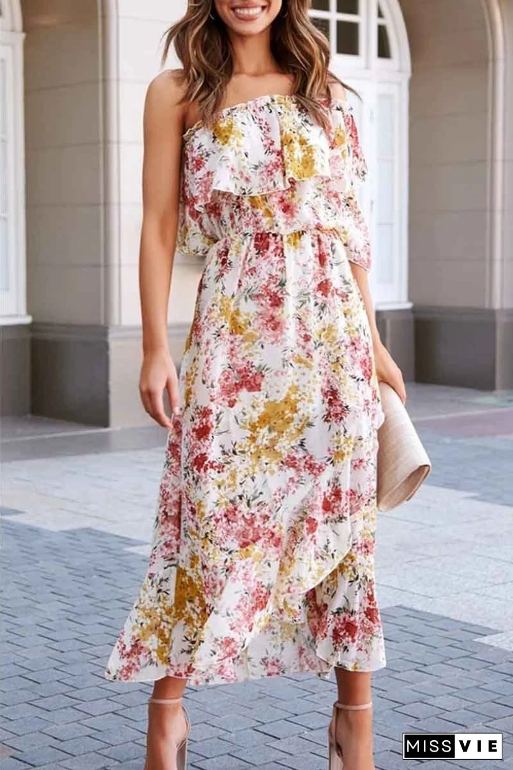 Off- shoulder Print Dress