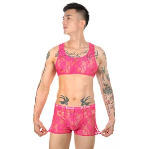 Men's sexy lace vest set