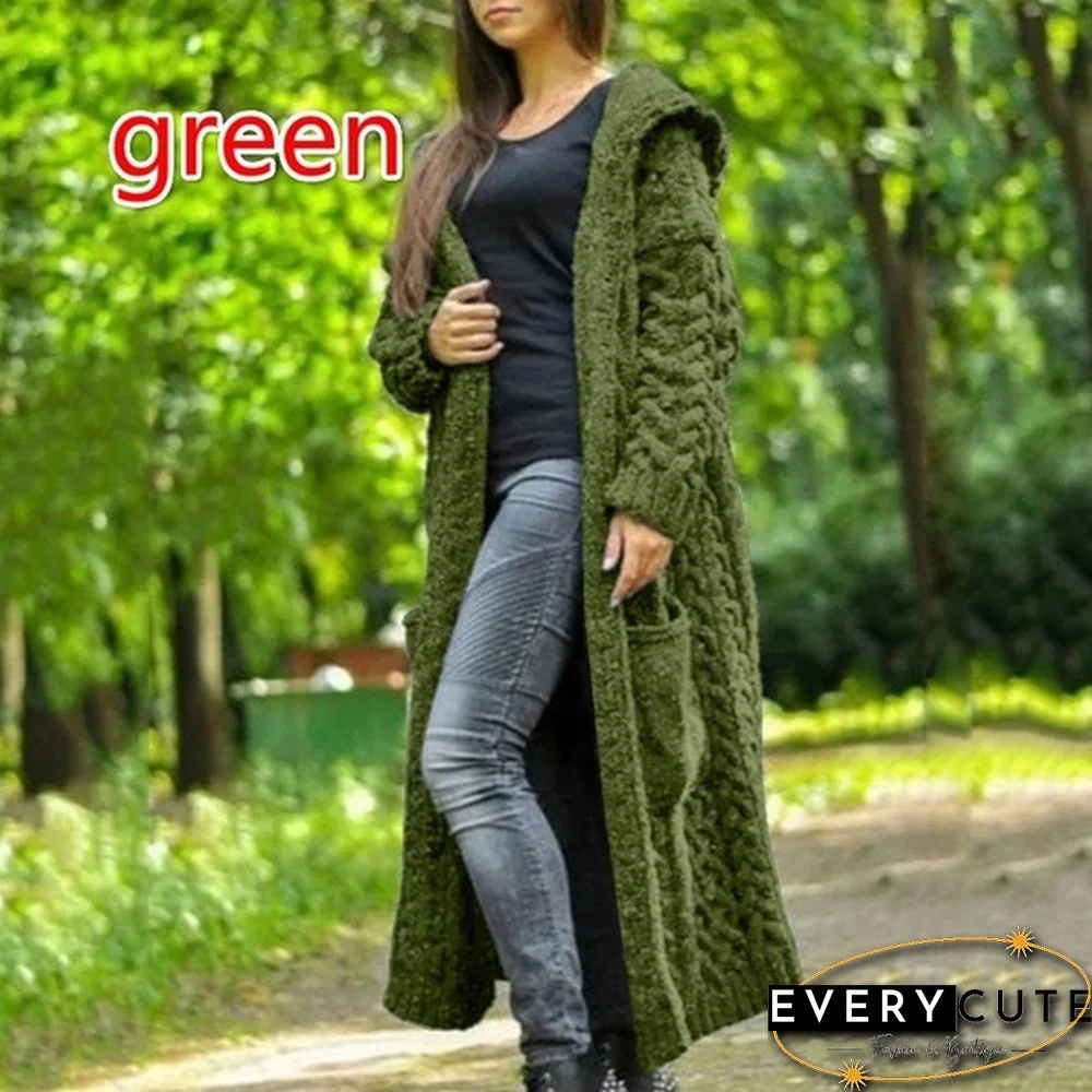 HOT Autumn/Winter Fashion Womens Coat Knit Hooded Sweater Loose Mid-length Casual Streetwear Knitted Cardigan Jackets for Women Outwear vestidos mujer Plus Size casacos de inverno feminino