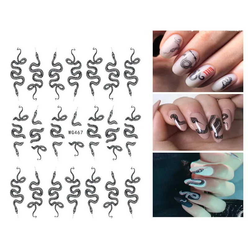 3D Snake Design Nail Stickers Colorful Dragons Slider Decals Black Snake for Manicure Nail Art Decoration New Arrival Stickers-Nail Inspo