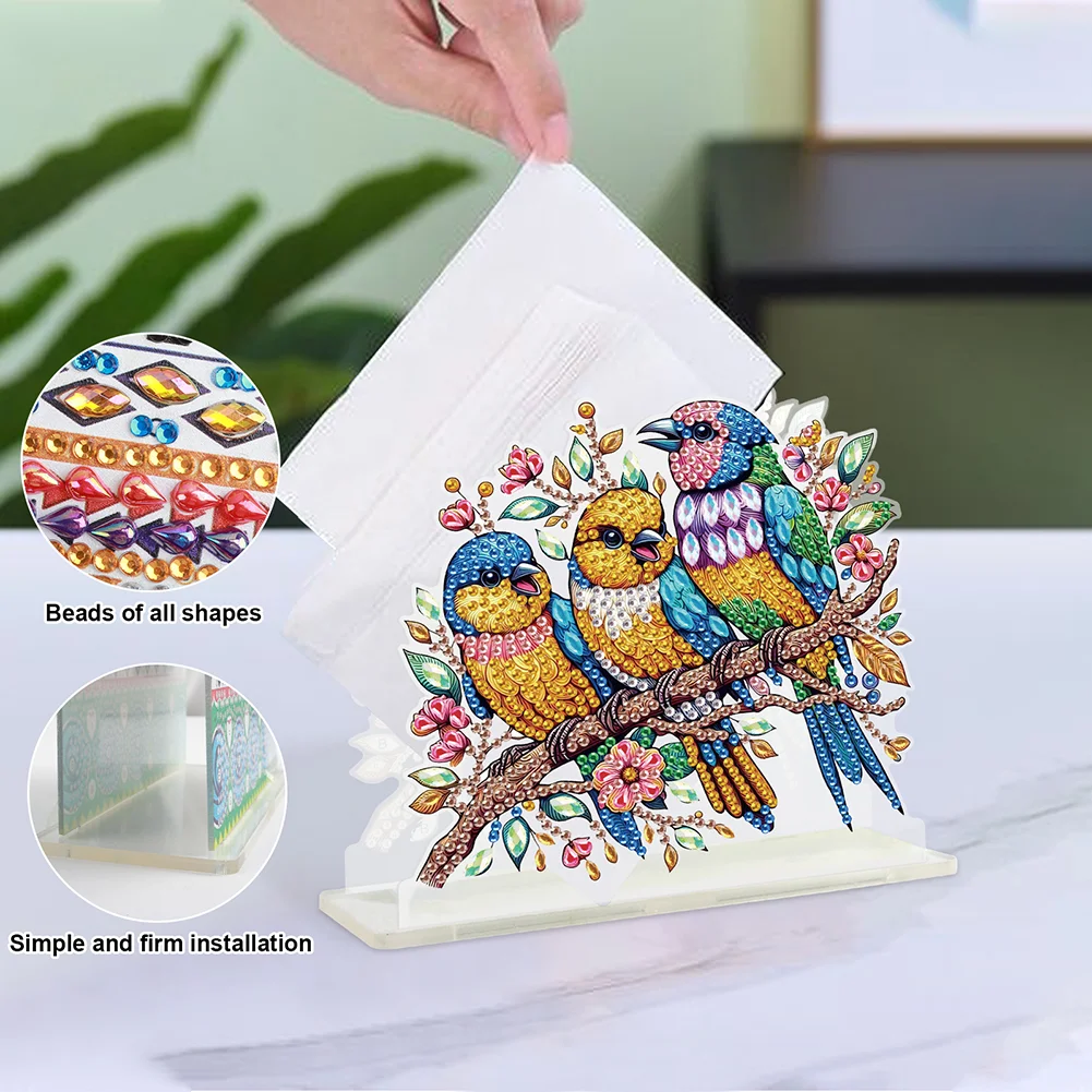 DIY Parrot Diamond Painting Acrylic Napkin Rack Decor for Home Office Decor