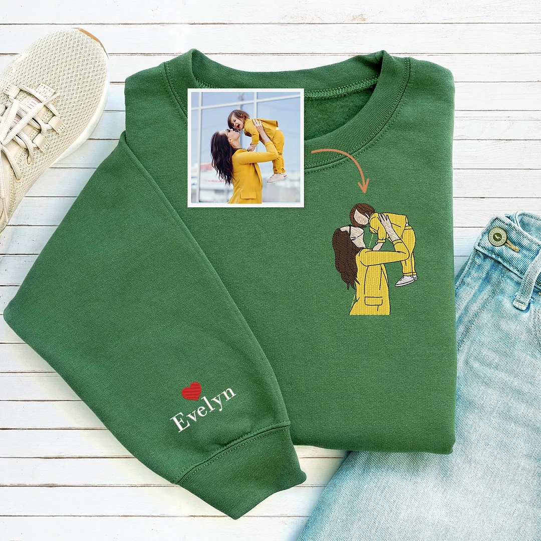 Custom Photo Portrait Embroidered Sweatshirt, Mother's Day Gifts from Daughter