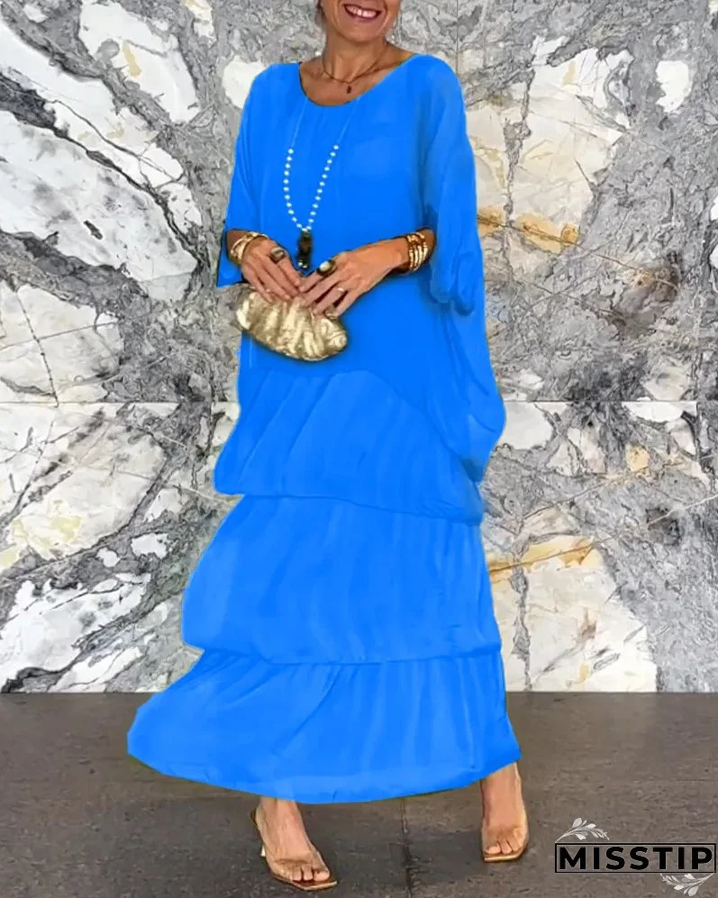 Women's Elegant Solid Color Top + Cake Skirt Two-Piece Set