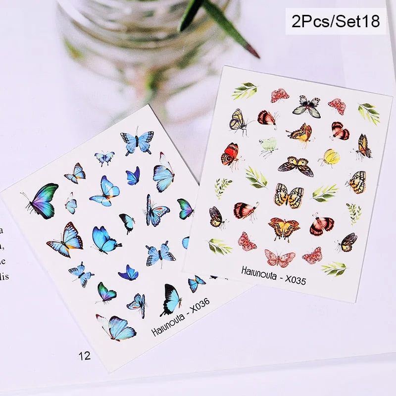 Harunouta Spring Flower Leaf Water Decals Love Heart Geometric Lines Nail Art Stickers DIY Slider Manicures Nail Art Decoration