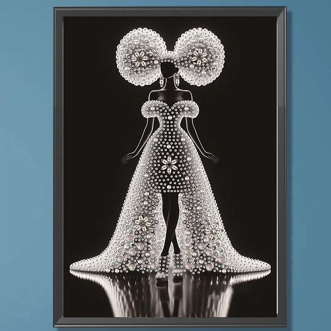 Pearl Silhouette Gown Lady Special Shaped 5D DIY Partial Drill Diamonds Dots Gem Art Kits 11.81x15.75Inch Diamond Dots Paintings Diamonds Paintings Gem Art for Adults Beginners Home Decor