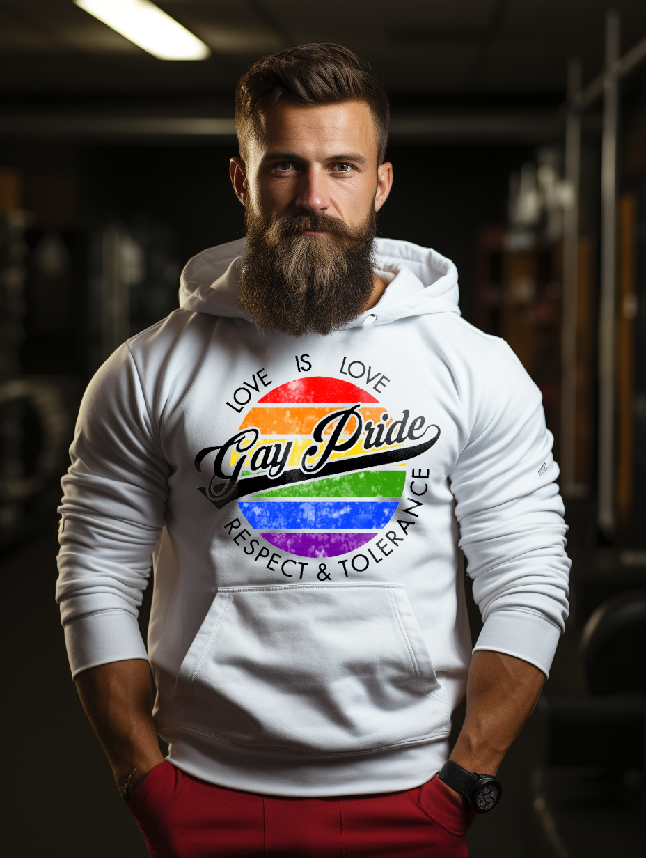 Men's White Pride Rainbow Hoodiie