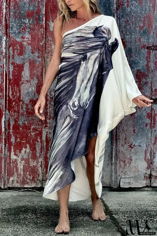 MidiSono - Floral Print One Shoulder Maxi Dress