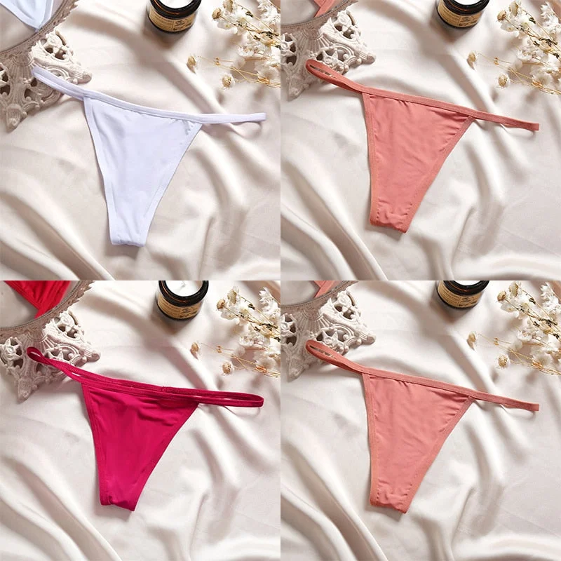 4PCS/Set Sexy Panties Women Thong Female G-string Underwear Panties Solid Color Intimate Lingerie Underpants Seamless Panties