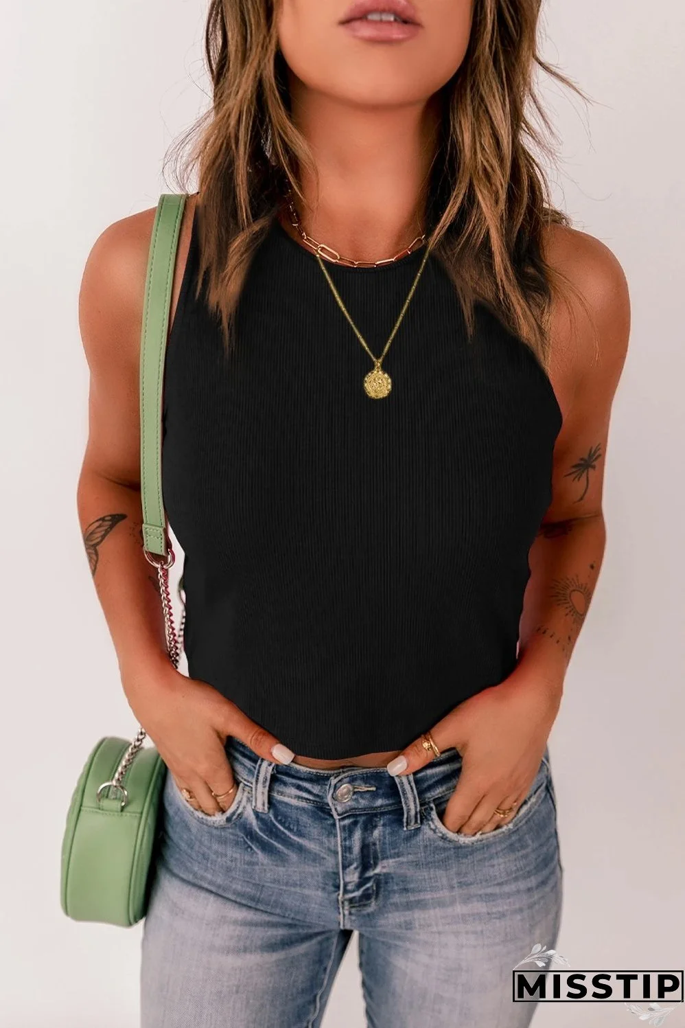 Ribbed Knit Basic Cropped Tank Top