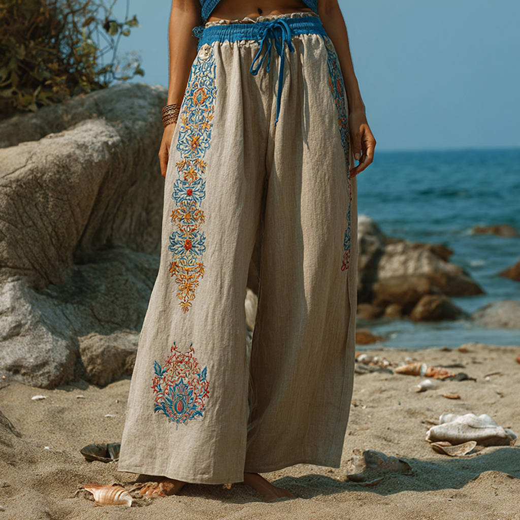 Bohemian Holiday Style Loose Casual Printed Beach Pants Wide-leg Pants