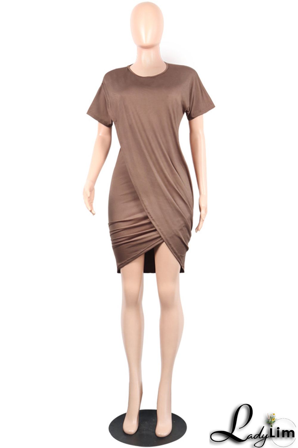 Grey Fashion Casual Solid Split Joint O Neck Short Sleeve Dress