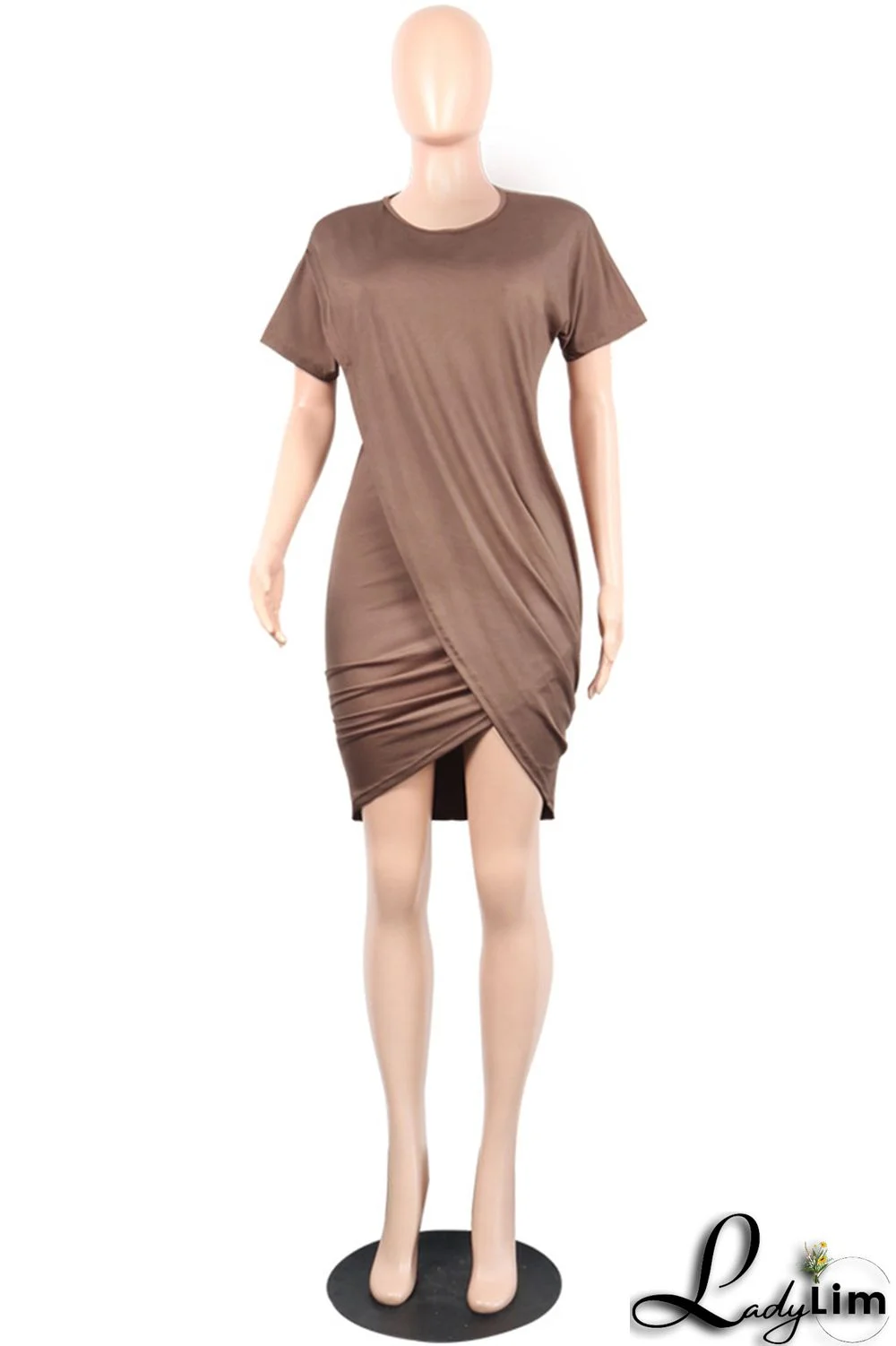 Grey Fashion Casual Solid Split Joint O Neck Short Sleeve Dress