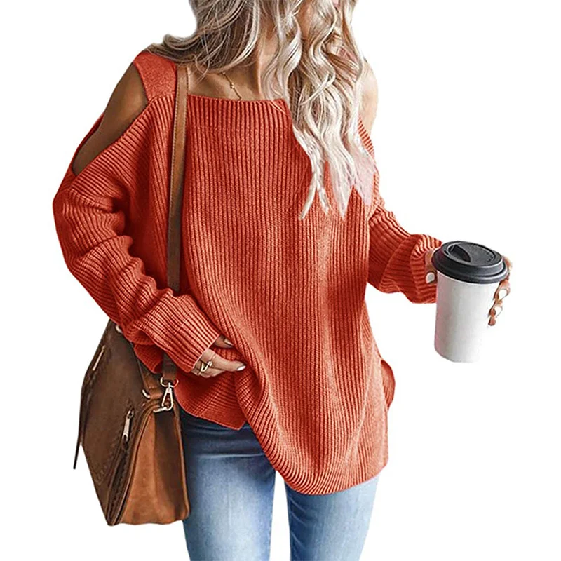 Wongn Wongn And Winter New Fashion Sling Long Sleeve Off-The-Shoulder Jumper Knit Sweater Woman