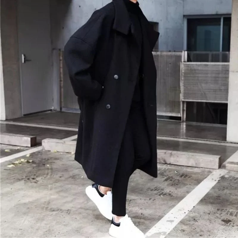 Winter Coat Men Overcoat Korean Loose Men's Over The Knee Coat Medium Length Thick Windbreaker Time limited