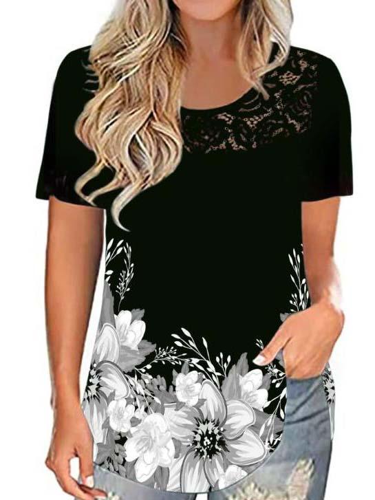 Women's Scoop Neck Short Sleeve Printed Tops