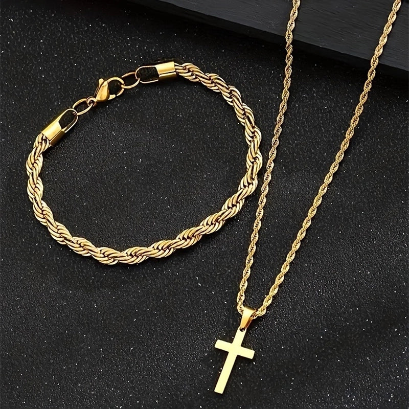Minimalist Classic Style Cross 304 Stainless Steel Bracelets Necklace