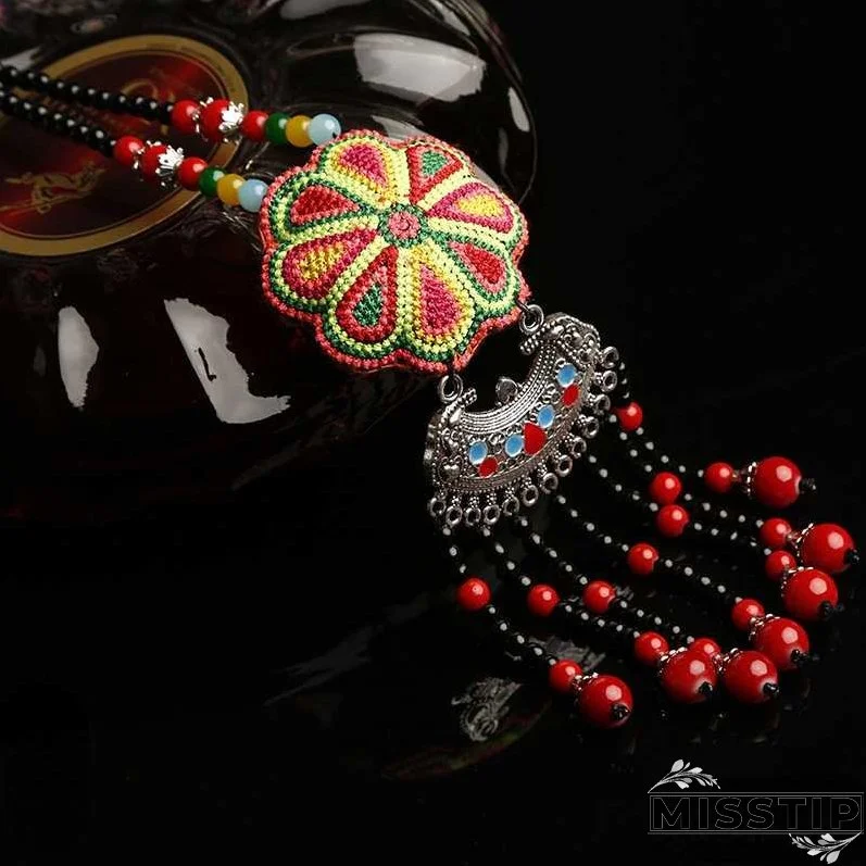 Ethnic Retro Long Sweater Chain Embroidery Colorful Long Necklace