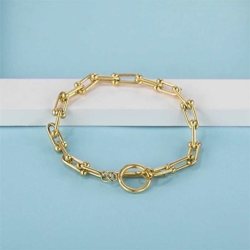 Casual Minimalist Classic Style Solid Color Stainless Steel Titanium Steel Gold Plated Bracelets In Bulk