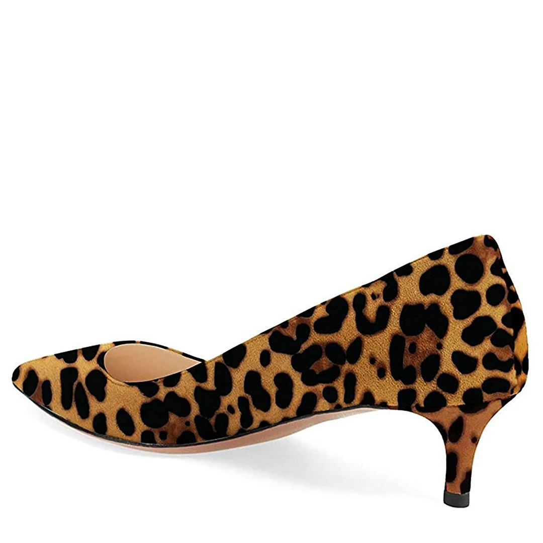 Faux Suede Leopard Printed Pointed Kitten Heel Classy Pumps