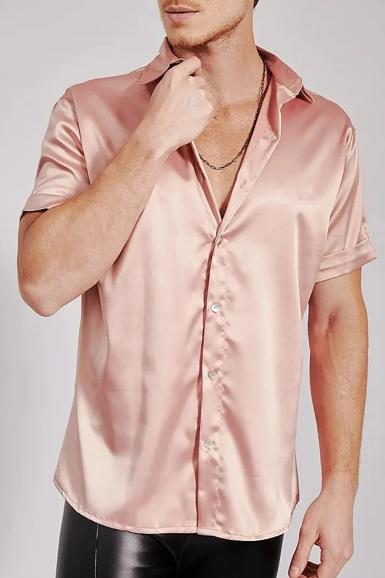 Casual Loose Fit Satin Pink Shirt Blouse