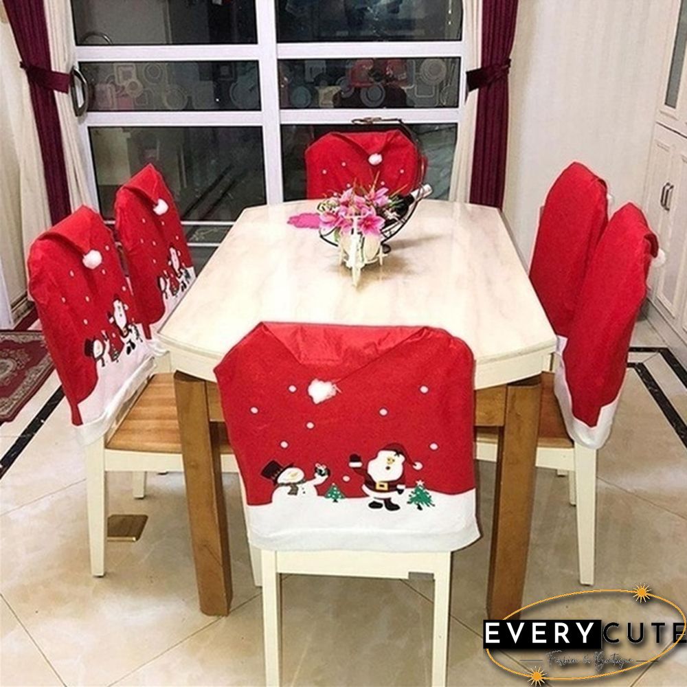 4/6/8/10Pcs Set Christmas Chairs Cover Back Cover Santa Dinner Table Party Decor Gifts Santa Claus Snowman Cap Chair Covers New Year Christmas Dinner Party Decoration of Chair Corners