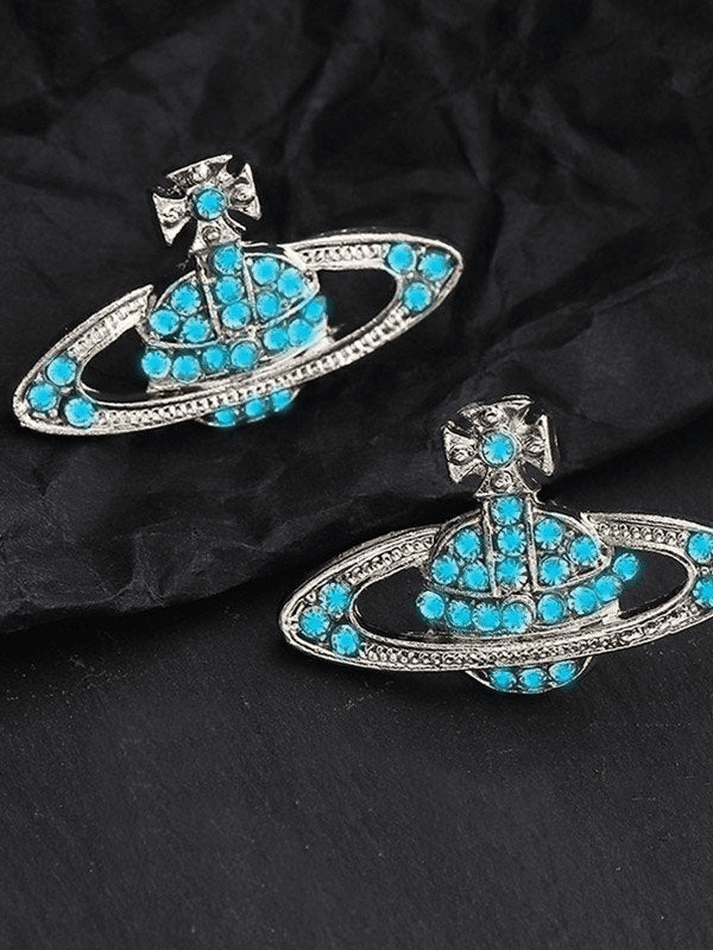 Brownm Rhinestone Planet Design Earring