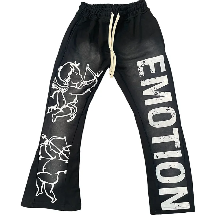 Vintage Personalized Emotion Print Casual Flared Sweatpants